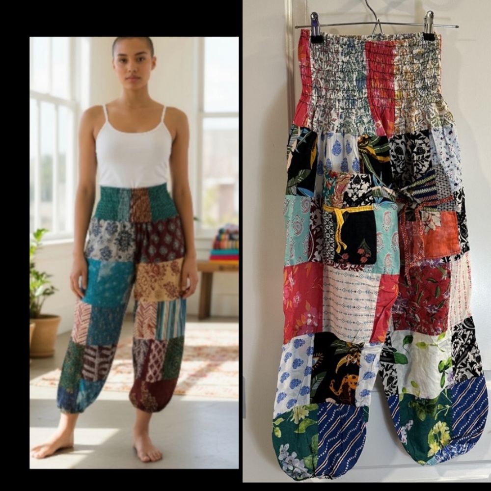Ashley Taylor Boho Patchwork Harem Pants With Ela… - image 1